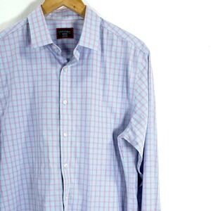 UNTUCKit Mens Medium Wrinkle Free Cotton Dress Shirt Blue Pink Plaid Long Sleeve